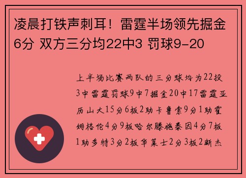 凌晨打铁声刺耳！雷霆半场领先掘金6分 双方三分均22中3 罚球9-20