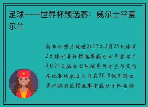 足球——世界杯预选赛：威尔士平爱尔兰
